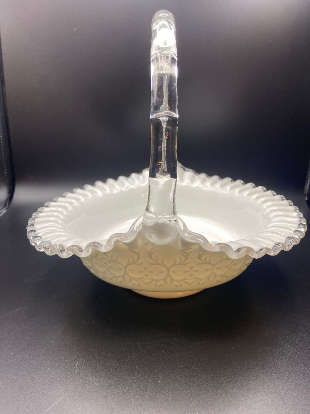 Fenton Silvercrest Spanish Lace Bamboo Handled Basket